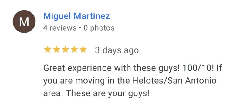 Lucky Mule Moving 5 star Google Review