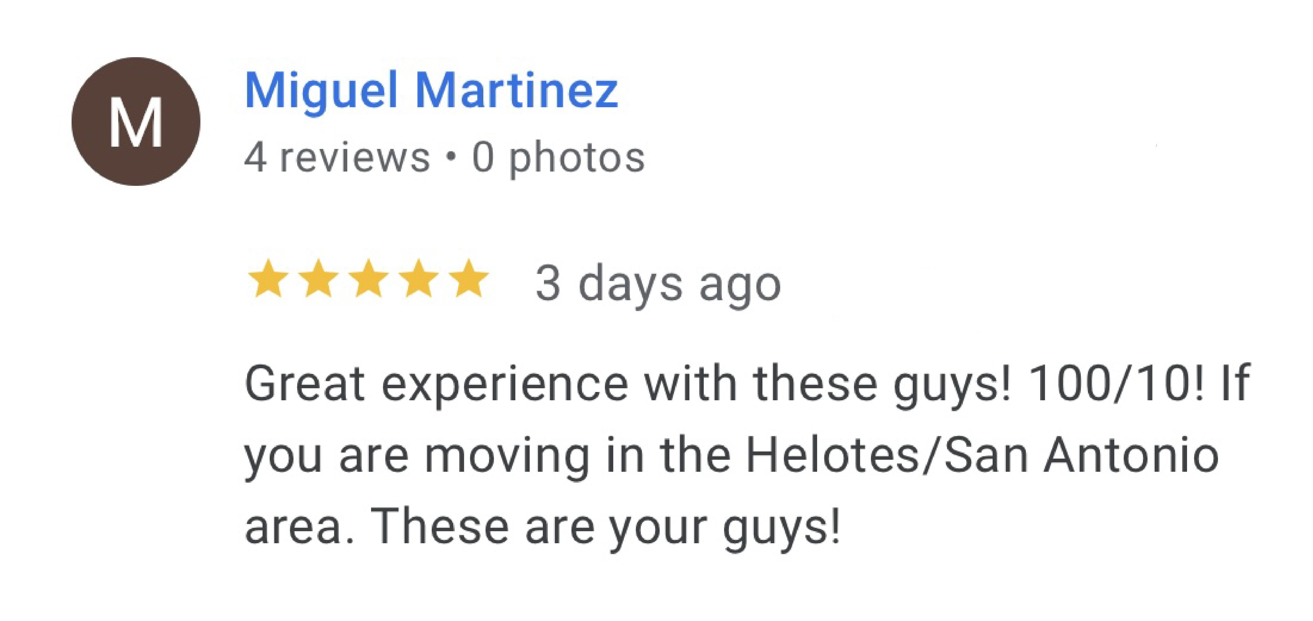 Lucky Mule Moving 5 star Google Review
