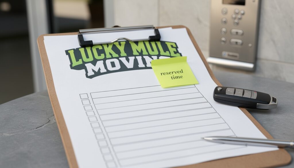 Checklist and building entry visual for apartment moving rules in San Antonio and Austin.