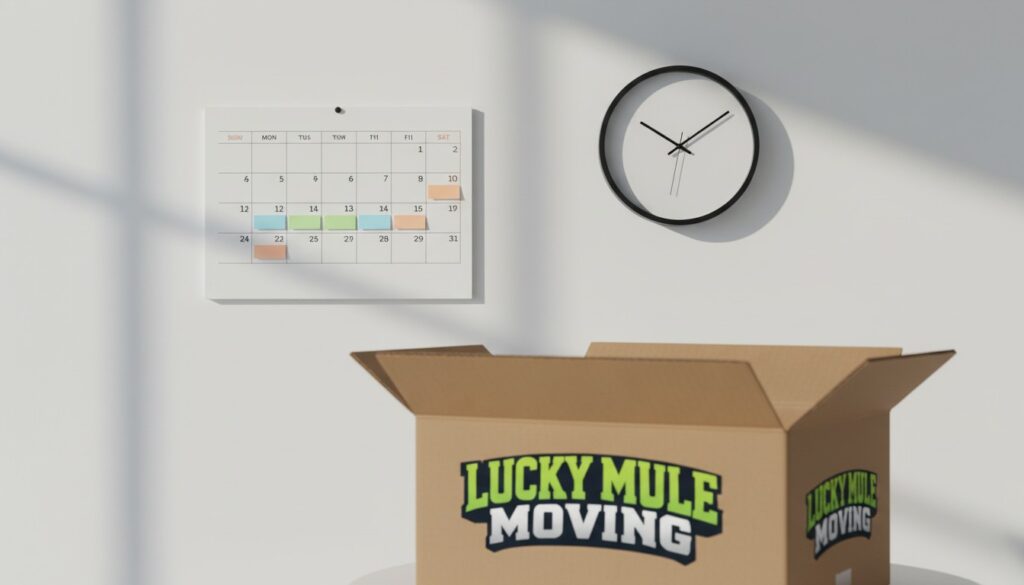 Calendar and clock showing an estimated delivery window range for long-distance moving from San Antonio and Austin.