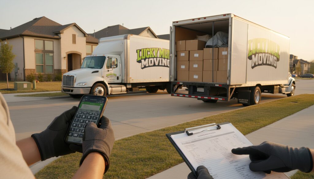Two Lucky Mule Moving trucks packed and ready to travel from San Antonio to Austin, TX