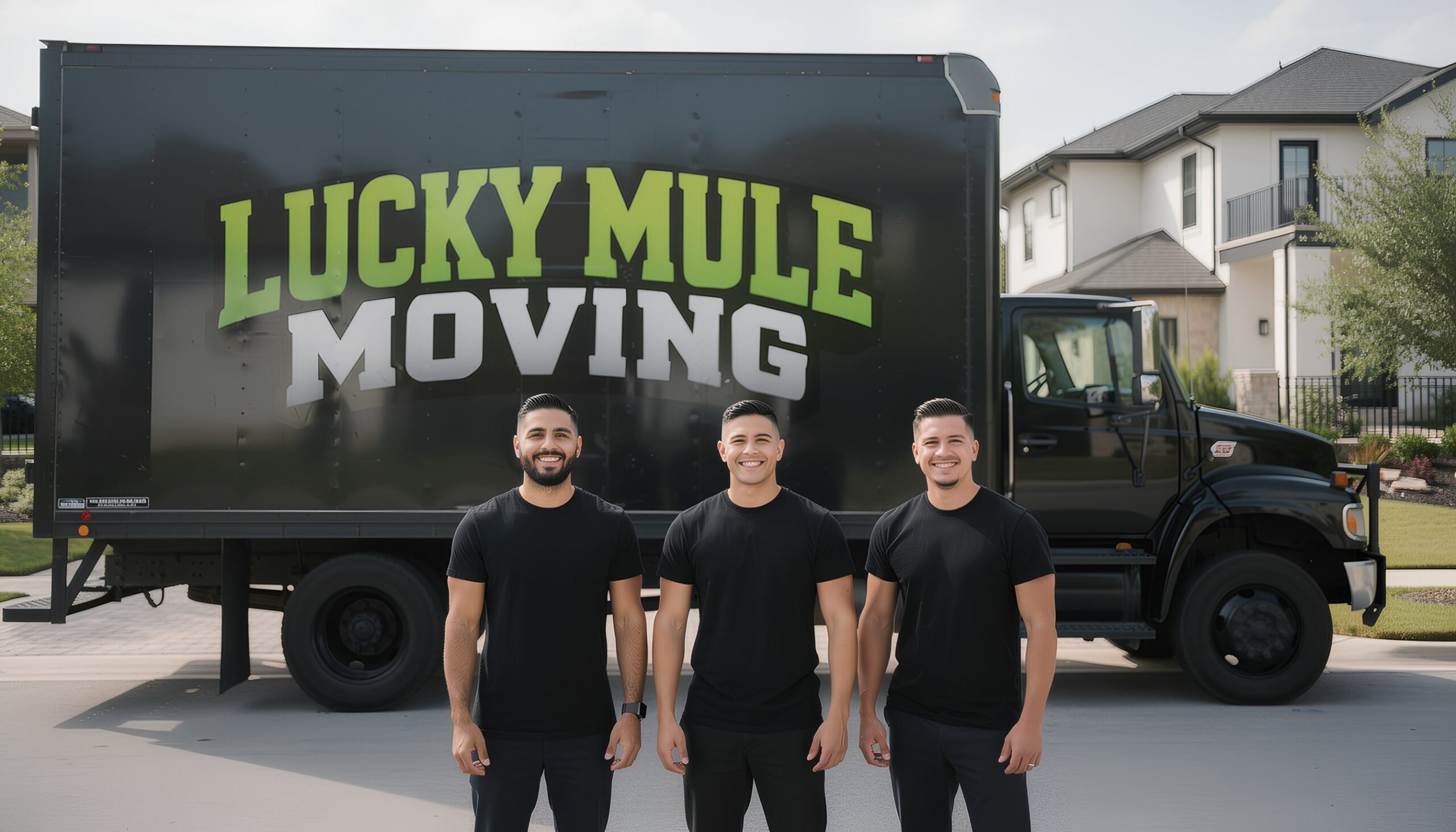 Smiling movers from Lucky Mule Moving in Allandale, Austin, TX, ready to provide professional moving services in the area.