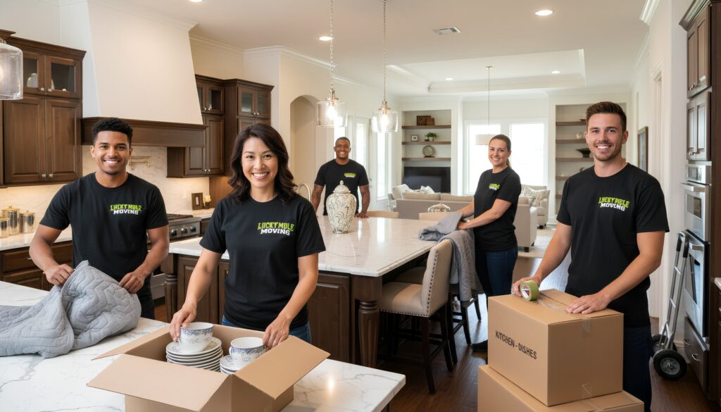 Professional movers packing household items in San Antonio