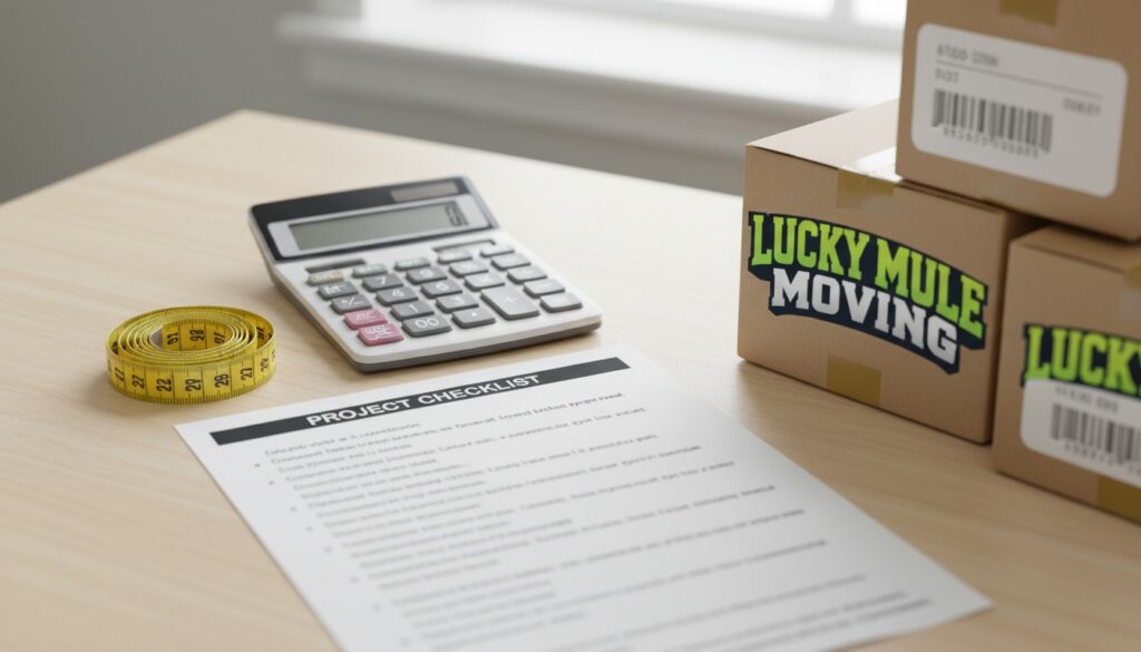 Calculator and checklist showing packing cost factors for San Antonio and Austin packing services.