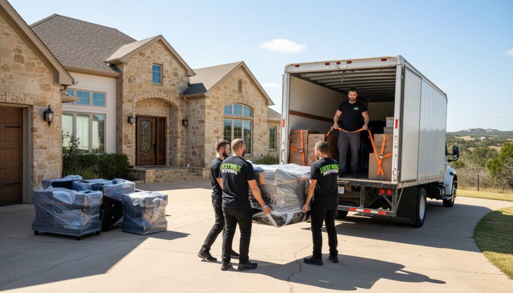 Professional movers from Lucky Mule Moving in Castle Hills, TX, ready to assist with your moving needs.