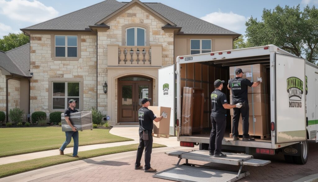 Professional movers from Lucky Mule Moving in Cat Mountain, Austin, TX, ready to assist with your moving needs.
