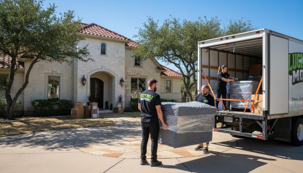 Professional movers from Lucky Mule Moving in Great Hills, Austin, TX, ready to assist with your moving needs.