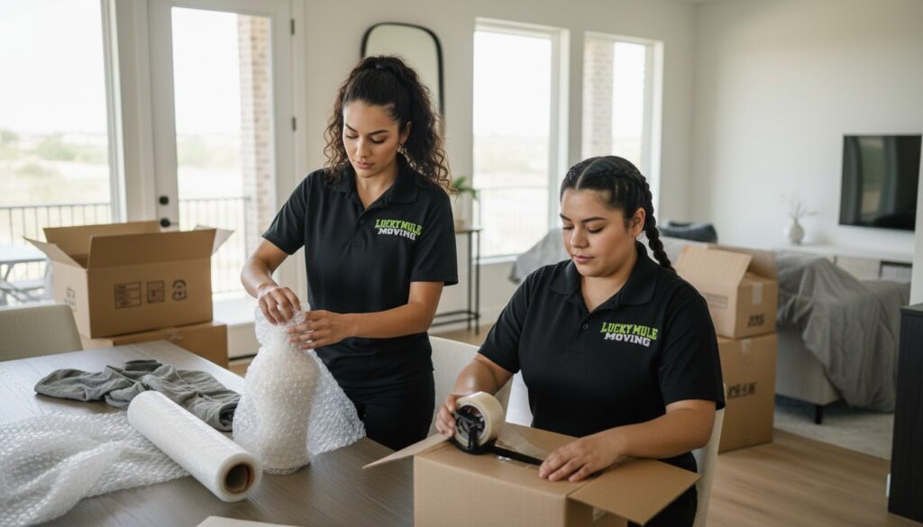 Professional movers from Lucky Mule Moving in Lakeway, TX ready to assist with your moving needs.