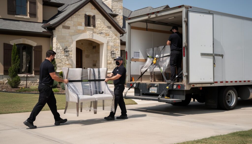Professional movers from Lucky Mule Moving in Mueller, Austin, TX, ready to assist with your moving needs.