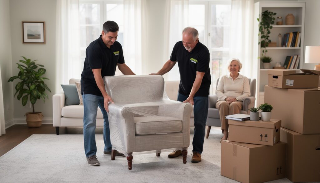 senior moving assistance movers carefully moving fu
