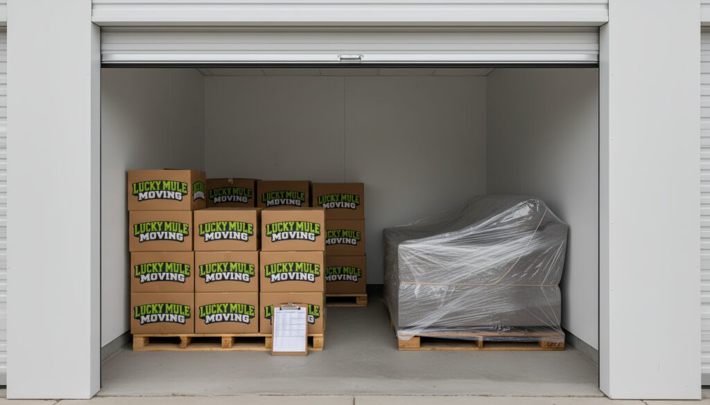 Secure storage setup with inventoried boxes for storage options in San Antonio and Austin.